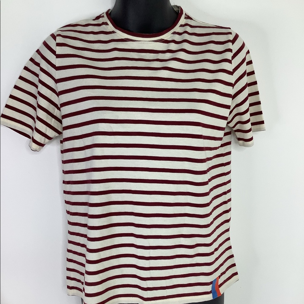 Kule T Shirt Top Short Sleeve Maroon Cream XS
